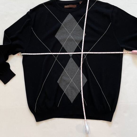 Vintage Perry Ellis Cotton Long Sleeve Crew Neck Argyle Sweater, Black, XL - Picture 7 of 10